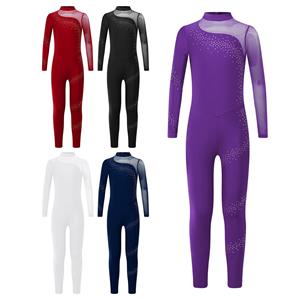 IEFiEL Kinderen Meisjes Strass Lange Mouwen Full Body Jumpsuit Romper Leotard Unitard voor Ballet Dans Gymnastiek 5-6 Years bordeaux