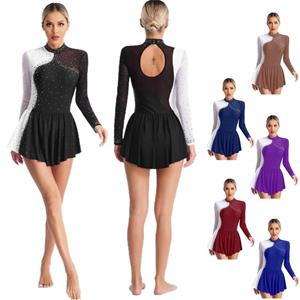 Yunduantong-electronic Vrouwen glinsterende strass ballet tutu jurk kunstschaatsen dans kostuums gymnastiek rolschaatsen optreden danskleding S zwart