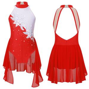 Inlzdz Kinderen Meisjes Lyrische Dansjurk Moderne Dansoutfits Ballroom Mouwloze Ballet Dans Leotards 5-6 Years warm roze kleur