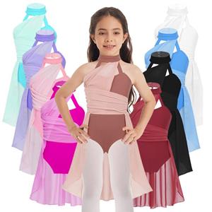 HULIJA Kinderen Meisjes Halter Nek Uitsparing Rugloos Ballet Lyrische Dansjurk Latijns Jazz Schaatsen Prestatie Kostuum 5-6 Years zwart