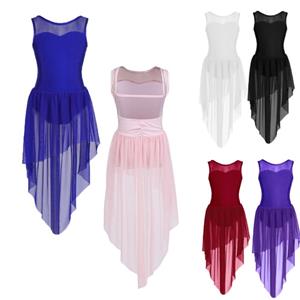 YONGHS Kinderen Meisjes Mouwloos Splice Open Rug Hoog-laag Zoom Ballet Dans Gymnastiek Leotard Jurk 3-4 Years zwart