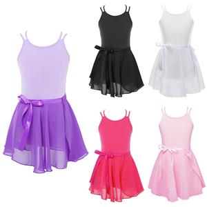 Sxiwei Ballet Dans Gymnastiek Leotard met Chiffon Wikkelrok Outfit Set Kinderen Meisjes Stijlvolle Danskleding 3-4 Years zwart