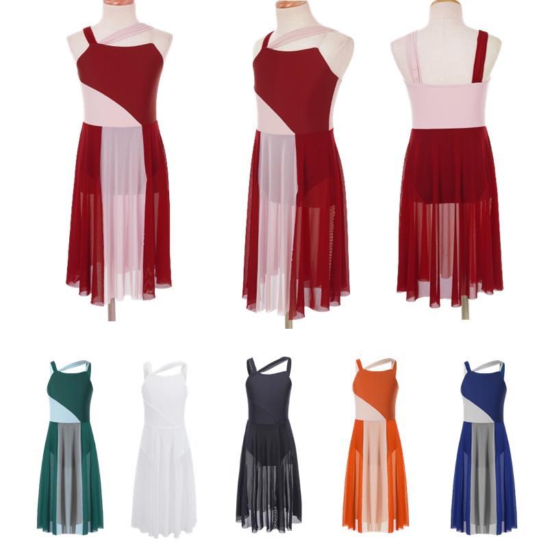 Linjinx Mouwloze mesh schouderbanden voor kinderen, meisjes turnpakje met kleurenblokken voor lyrische moderne dans 5-6 Years bordeaux
