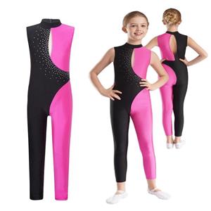 Yunduantong-electronic Kinderen Mouwloos Bodysuit Gymnastiek Kunstrijden Prestatie Kostuum Ballet Danskleding Atletische Actieve Kleding Bodysuit 7-8 Years warm roze kleur