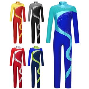Yunduantong-electronic Kinderen Full Body Unitard Ballet Bodysuit Jumpsuits Strass Danskleding Meisjes Kunstschaatsen Dans Artistieke Gymnastiek Actieve kleding 5-6 Years rood/bordeaux