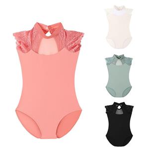 Love dance,love life Meisjes kant ballet leotards staande kraag holle rug gymnastiek leotard katoenen ballet bodysuit kinderen dans leotards voor meisjes 110 roze