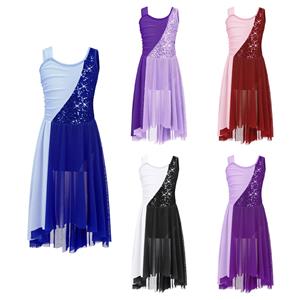 YOOJIA Kinderen Meisjes Lyrische Dansjurk Ballet Gymnastiek Leotard Jurk Moderne Hedendaagse Prestatie Danskleding 5-6 Years marineblauwe kleur