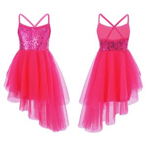YOOJIA Kinderen Meisjes Gymnastiek Turnpakje Ballet Tutu Jurk Ballerina Stage Performance Kostuum Mouwloze Pailletten Tule Lyrical Dancewear 4-5 Years oranje