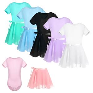 Kinderen Meisjes Katoen Korte Mouwen Ballet Dans Gymnastiek Leotard met Chiffon Rok Outfit Danskleding Set 3-4 Years zwart