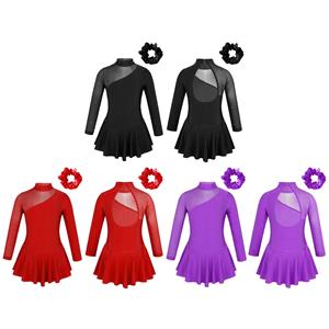 Ranrann Kinderen Meisjes Tule Lange Mouwen Strass Kunstschaatsen Jurk Ballroom Kind Gymnastiek Leotard Ballet Dans Kostuum 3-4 Years zwart