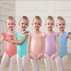 Love dance,love life Balletpakjes voor meisjes, peuters, korte geplooide mouwen, dansersoutfit, ritmische gymnastiekbodysuit 110 zwart