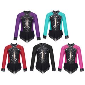 Yunduantong-electronic Kid Girl Sparkly Rhinestones Ballet Dans Leotard Rok Fancy Kunstschaatsen Ritmische Gymnastiek Atletische Actieve Kleding Biketard 5-6 Years paars