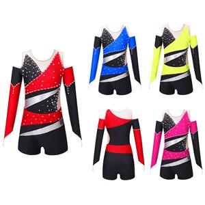 YOOJIA Kinderen Meisjes Ballet Maillots Gymnastiek met Shorts Sparkly Glanzende Diamant Kids Biketard Prestatiekostuum 5-6 Years rood