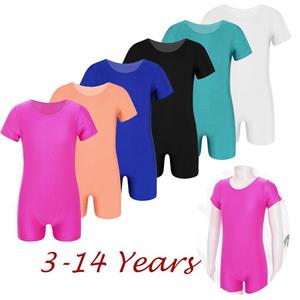 IEFiEL 2 Kinderen jongens meisjes korte mouwen effen kleur rekbaar ballet dans gymnastiek turnpakje jumpsuit unitard 3-4 Years zwart