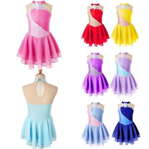 ZDHoor Kunstschaatsjurken voor meisjes Glimmende strass-gymnastiekpakjes Meisjes balletdans 5-6 Years lichtblauwe kleur