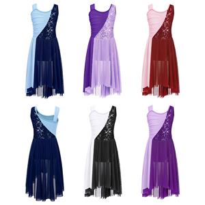 YOOJIA Kinderen Meisjes Lyrische Dansjurk Ballet Gymnastiek Leotard Jurk Moderne Hedendaagse Prestatie Danskleding 5-6 Years marineblauwe kleur