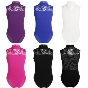 YOOJIA Kinderen Meisjes Turtle Neck Kant Mouwloos Ballet Gymnastiek Leotard Jumpsuit Danskleding 5-6 Years rozerode kleur