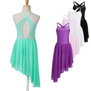 YOOJIA Kinderen meisjes mouwloze uitsparing terug lyrische hedendaagse dans leotard jurk latin dans kostuum 7-8 Years roze