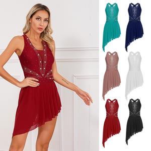 Yeahdor Dames volwassen ballet hedendaagse dansjurk gymnastiek turnpakje lyrisch danskostuum chiffon flowy jurk S bordeaux