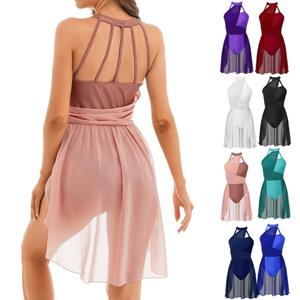HULIJA Dames mouwloze strappy leotardjurk met chiffon rok eigentijds lyrisch danskostuum S groen