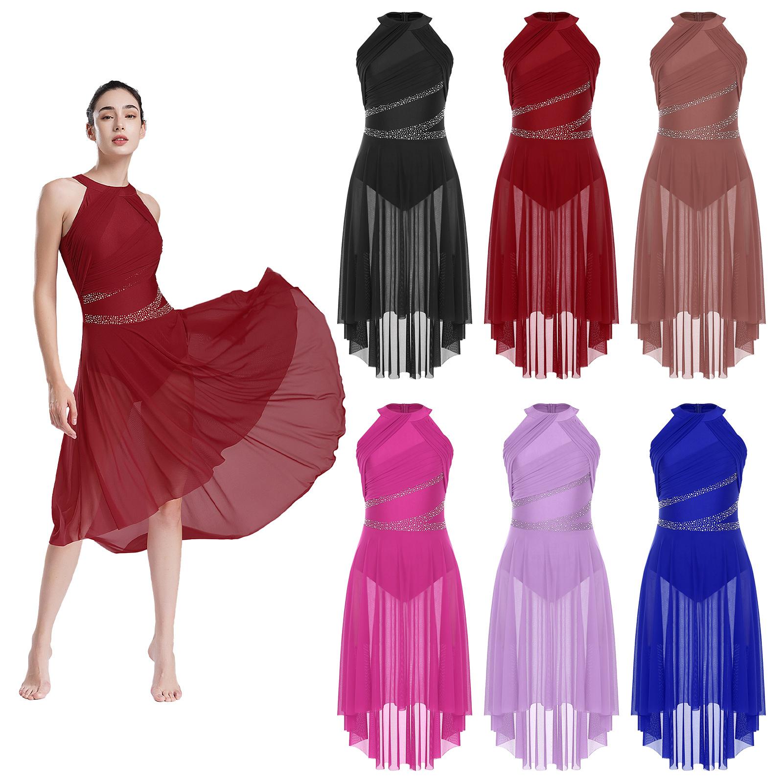 Yunduantong-electronic Dames Lyrical Ballet Ballroom Dans Leotard Danskleding Glinsterende Strass Gerimpelde Moderne Jurk Kunstrijden Gymnastiek Kostuum S lichtpaarse kleur