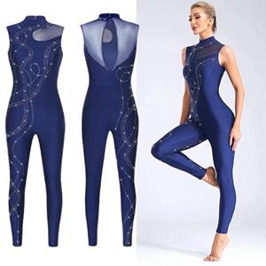 Yunduantong-electronic Vrouwen Jazz Danskleding Acrobatische Gymnastiek Unitard Eendelig Mouwloos Dans Bodysuits Schaatsen Jumpsuit Ballet Unitard S zwart