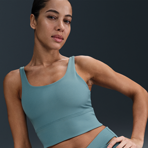 Nike Zenvy Rib lange sport-bh met vulling en lichte ondersteuning - Blauw