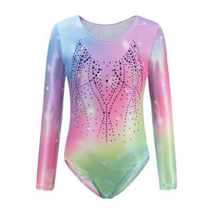 Sunnyway Meisjes Ballet Gymnastiek Turnpakje met Lange Mouwen en Hoge Stretch, Gradiënt Print, Glinsterende Tumbling Danskleding Bodysuit Voor 5-12 Jaar 10