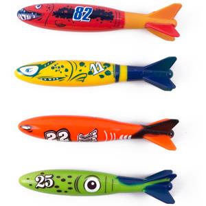 Duikspeelgoed torpedos - 4-delig - gekleurd - kunststof -