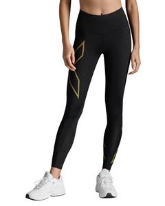2XU Light Speed Mid-Rise Compression hardloopbroek Black/Gold Reflective Dames