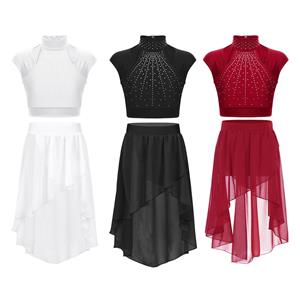 Yeahdor Meisjes Lyrical Dance Dress Crop Top met Tutu Rok Tweedelige Danskleding Gymnastiekoutfits 5-6 Years zwart