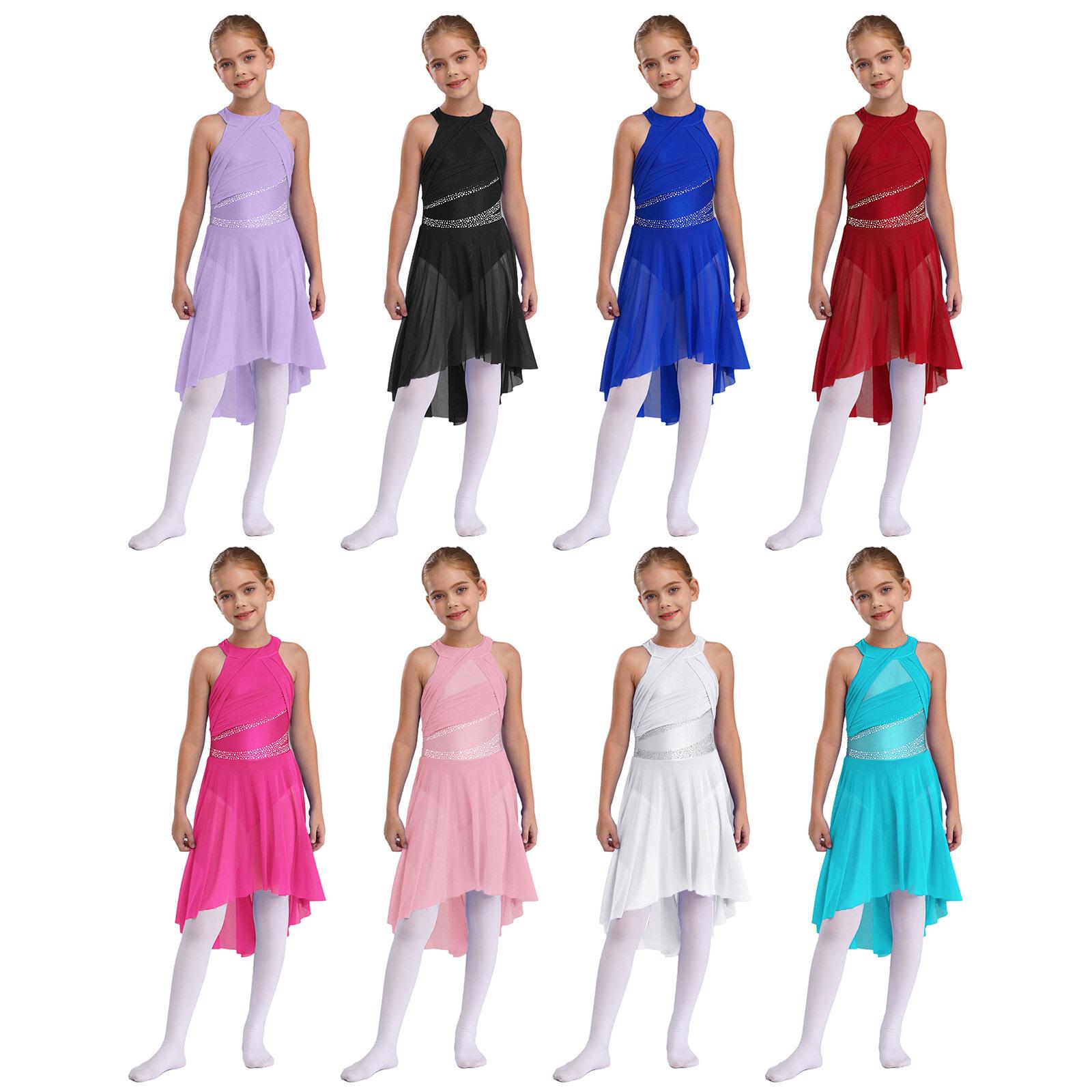 YONGHS Meisjes mouwloos glanzend lyrisch ballet turnpakje met strass steentjes, eigentijds modern Latijns danskostuum 7-8 Years wit