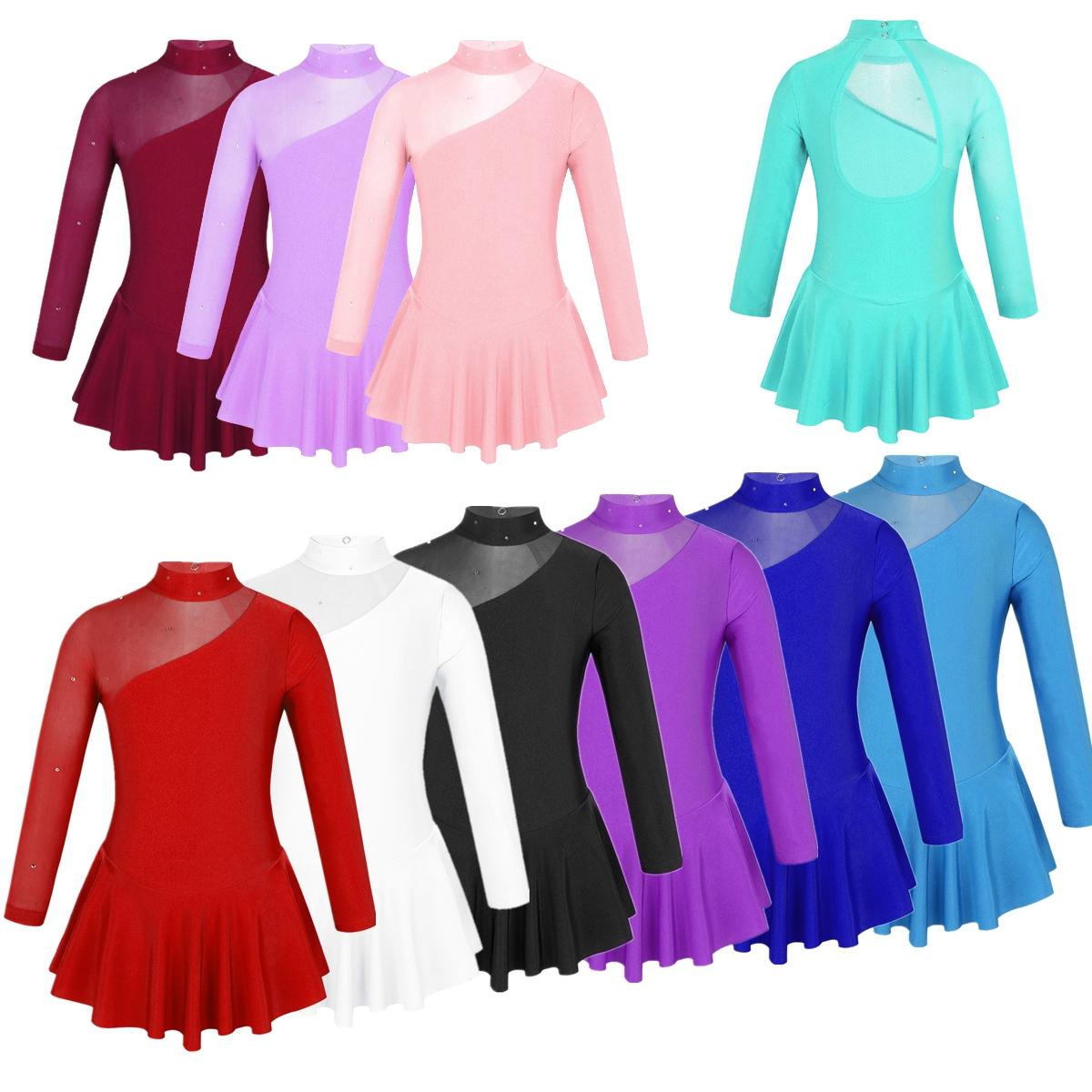 IEFiEL Meisjes balletjurk met lange mouwen, uitsparing aan de achterkant, kunstschaatsjurk, balletpak, jersey turnpakje, danskleding 11-12 Years bordeaux