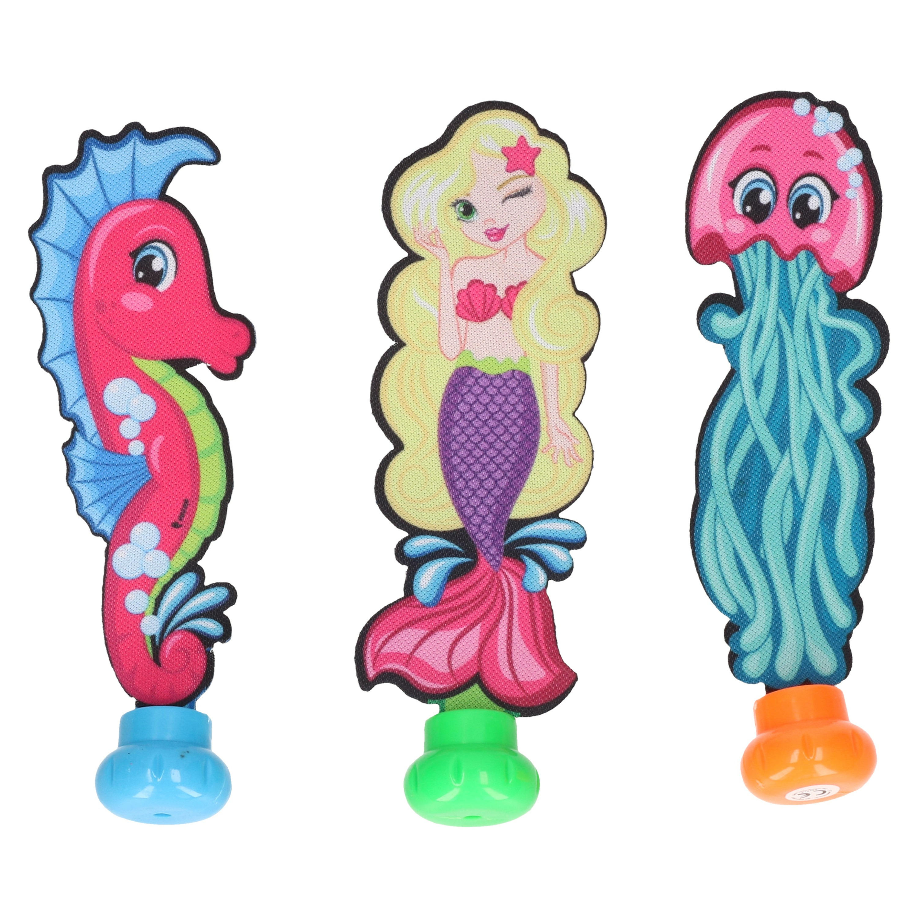 Duikspeelgoed zwembad - set van 3x - zee figuren - zeepaardje/zeemeermin/kwal - kunststof - vakantie -