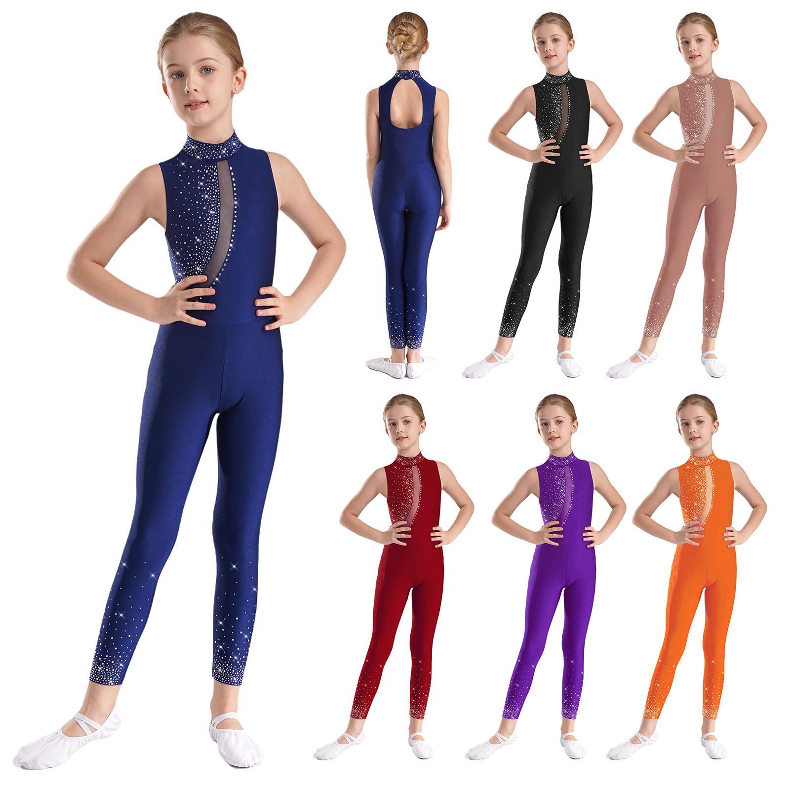 Inlzdz Meisjes kunstschaatsen jumpsuit ballet jazz danskleding uitgesneden rug bodysuit voor atletische actieve kleding workout yoga 5-6 Years marineblauwe kleur