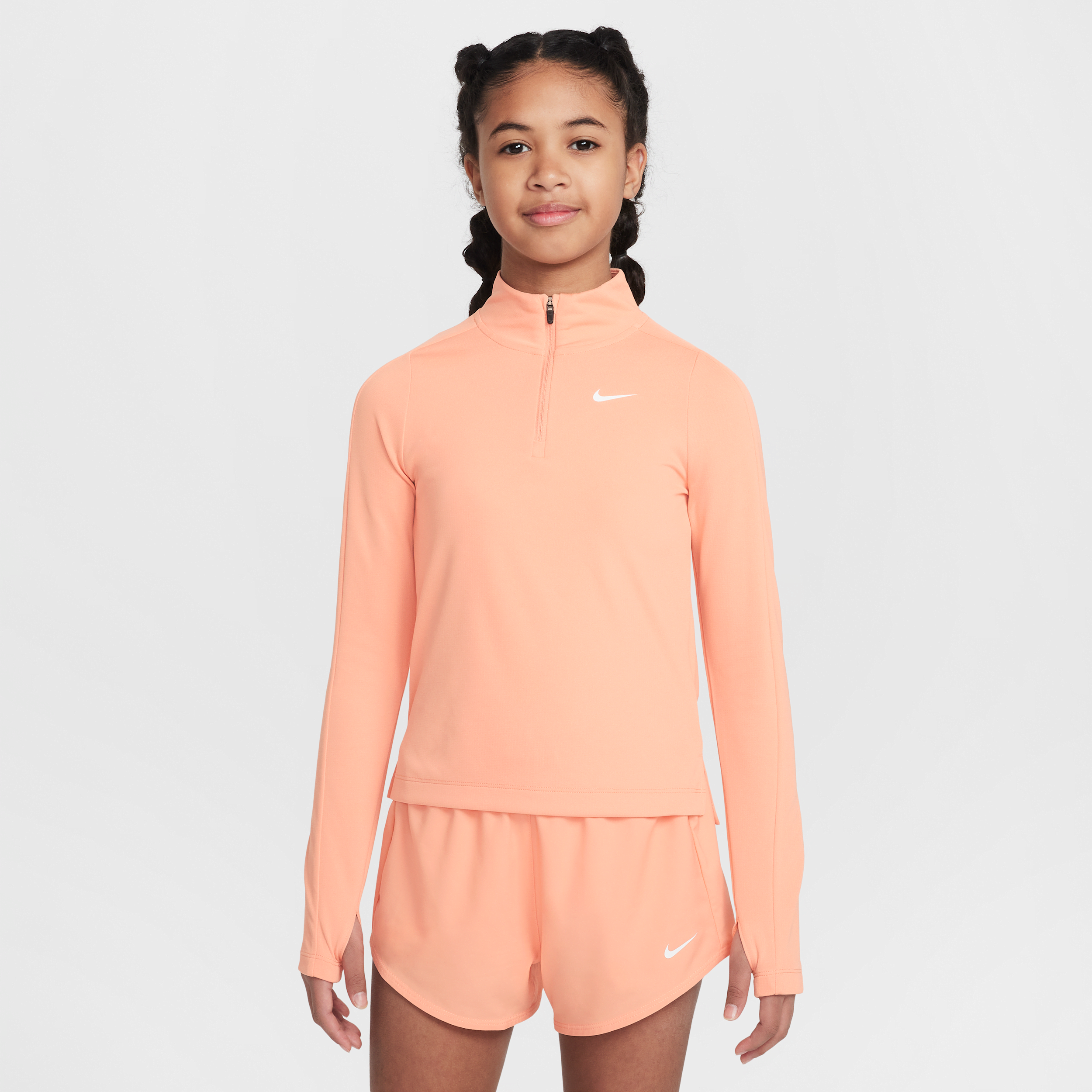 Nike Dri-FIT meisjestop met lange mouwen en korte rits - Oranje