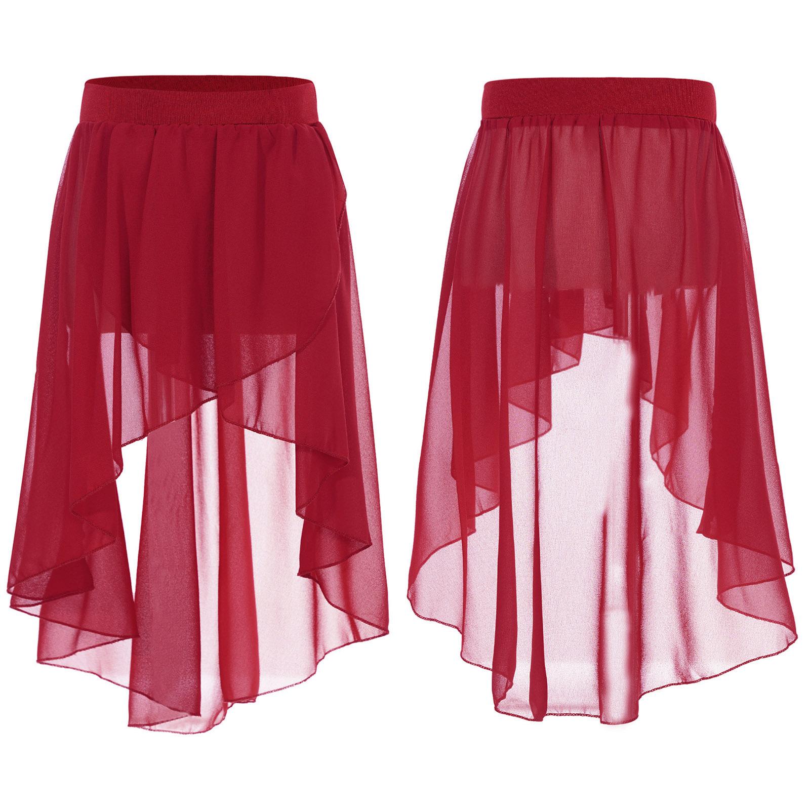 Yeahdor Meisjes hoog-laag ballet wikkelrok elastische pure chiffon side-dip asymmetrische tutu studio praktijk prestatie kostuum 5-6 Years zwart