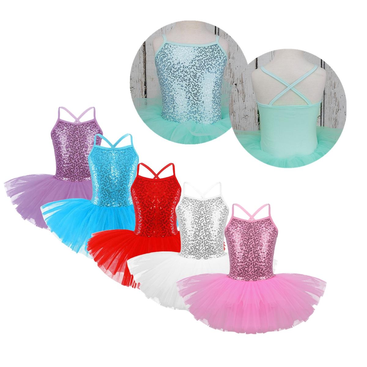 Sxiwei Kinderen Meisjes Lovertjes Tutu Ballet Dans Fancy Turnpakje Jurk voor Gymnastiek Stage Performance turquoise