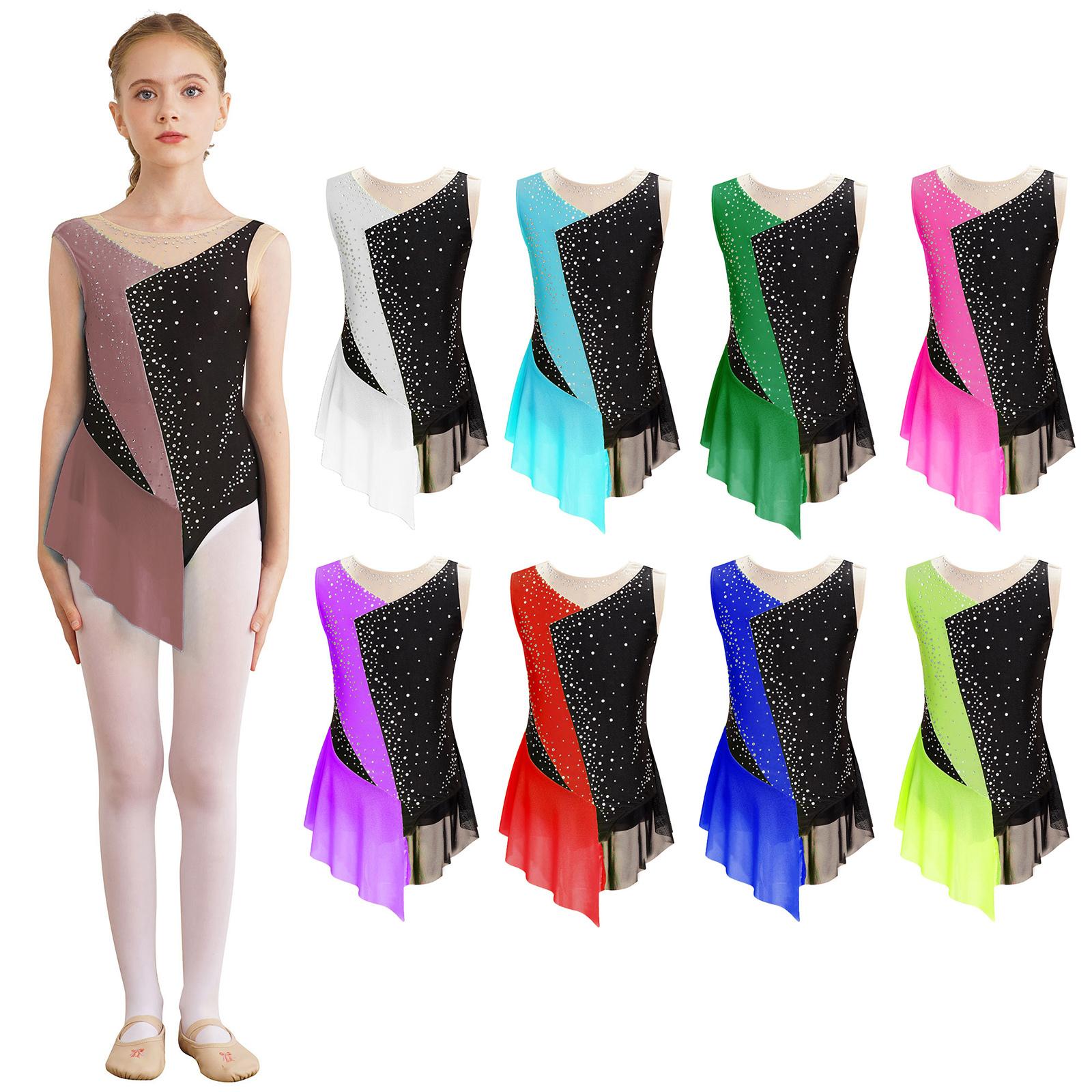 Manyakai Kinderen Meisjes Mouwloos Kunstschaatsen Jurk Artistieke Gymnastiek Leotard Wedstrijd Kostuum Danskleding 5-6 Years fluorescerende groene kleur