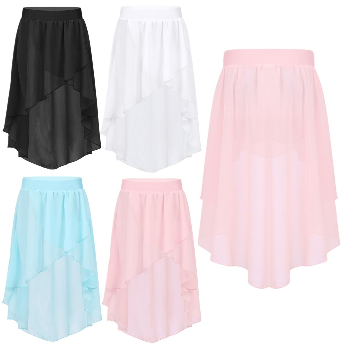 IEFiEL Babymeisjes hoog-laag elastische tailleband chiffon rok voor ballet jazz dans studio oefenoptreden 5-6 Years zwart