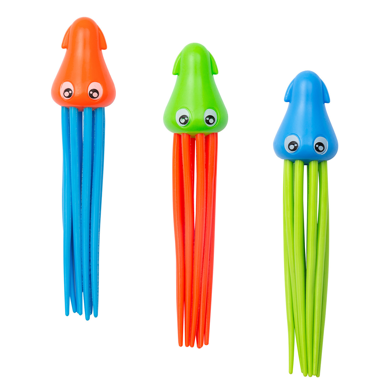 Duikringen inktvissen - 3x stuks - gekleurd - kunststof - duik spelletjes - zwembad speelgoed -
