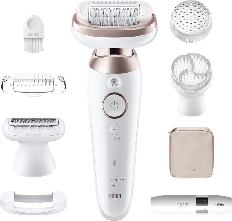 Braun Epilator Silk-épil Flex 9 9-360 met scheer-, trim- & peelingopzetstukken, mini-scheerapparaat voor het gezicht
