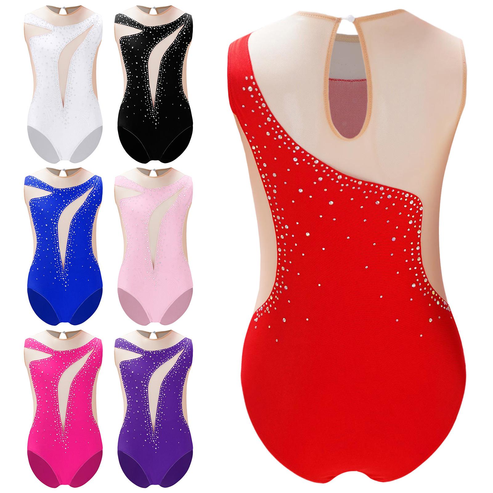YOOJIA Gymnastiekpakje voor meisjes, balletpakje, tanktop, mouwloos, mesh, ruiten, workoutpakje, kunstschaatsen, performancekleding 9-10 Years