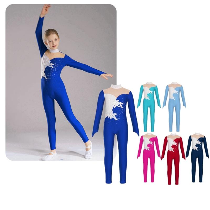 Yunduantong-home Kinderen Meisje Ballet Dans Sport Workout Dancewear Acrobatiek Gymnastiek Jumpsuit Full Body Eendelig Figuur Schaatsen Kostuum 7-8 Years bordeaux