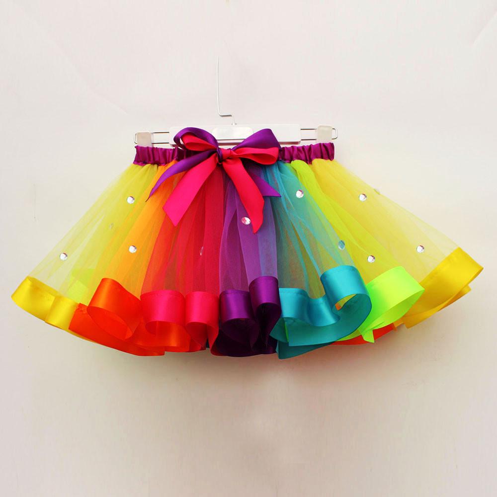 Automobiles11 KPARK Meisjes Kids Tutu Tule Party Dance Ballet Peuter Rainbow Baby Kostuum Rok L veelkleurig