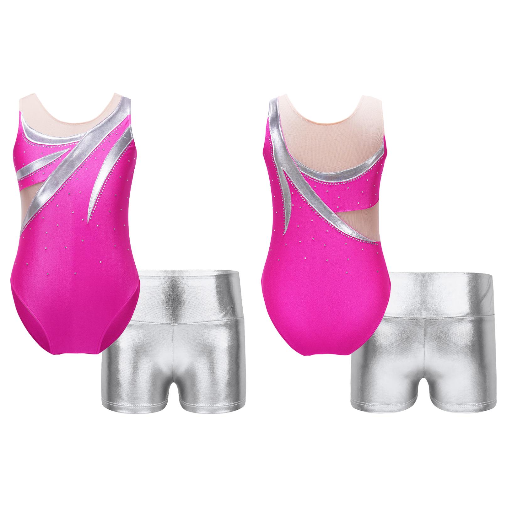 Inhzoy Mouwloos strass turnpakje voor kinderen met metallic shorts Ballet Dans Sport Gymnastiek Workout Outfit Stage Performance Kostuum 7-8 Years koningsblauwe kleur