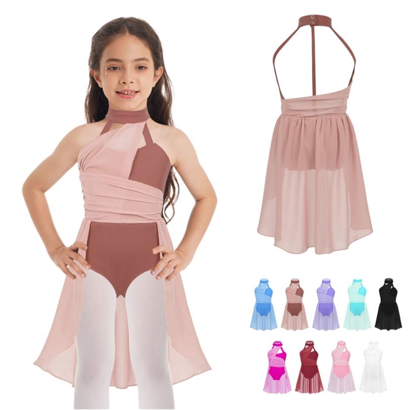 Ranrann Kinderen meisjes lyrische hedendaagse moderne dans kostuum Hater ballet turnpakje jurk gymnastiek-outfit 11-12 Years roze