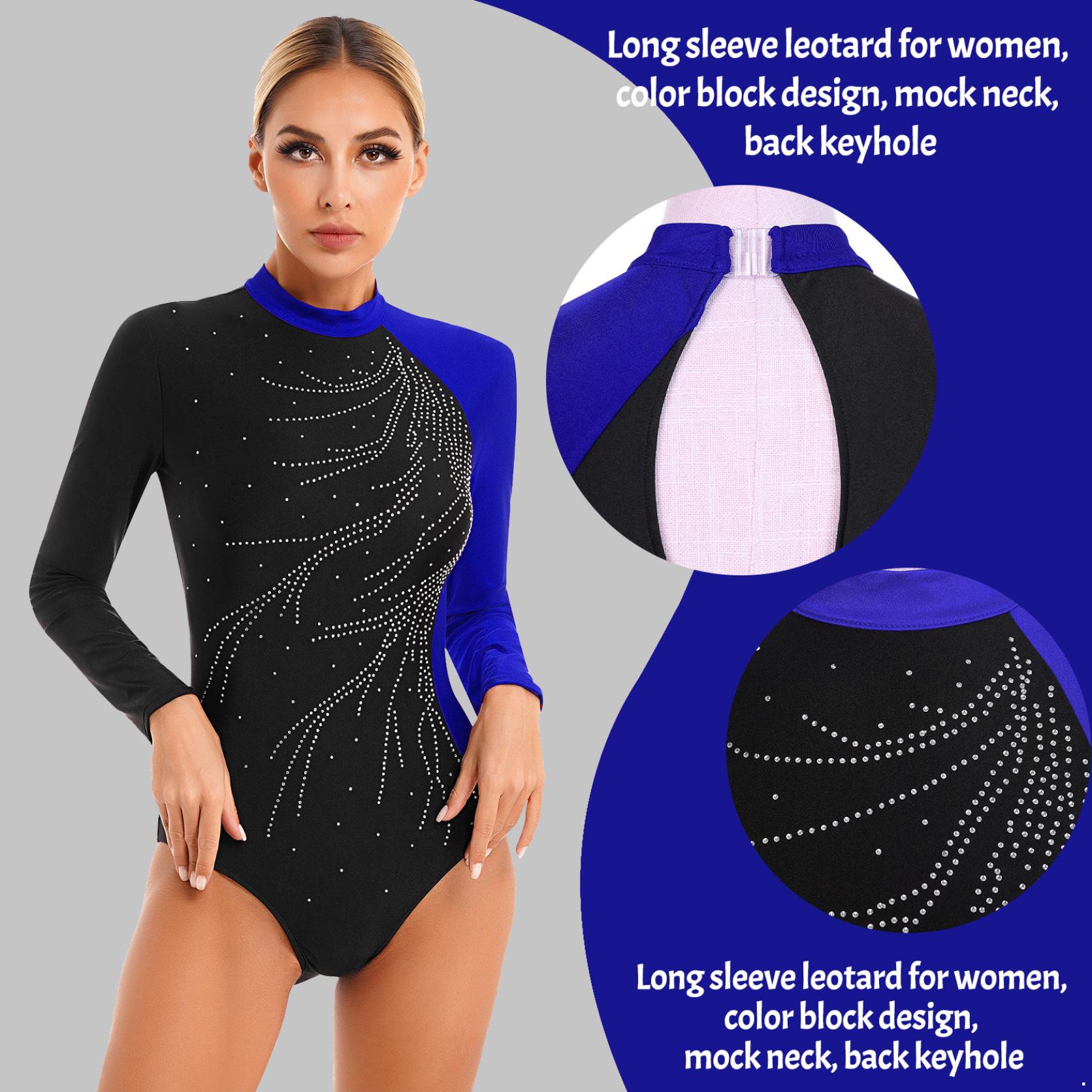Yunduantong-electronic Vrouwen dans gymnastiek bodysuit kunstschaatsen jurk glitter strass prestaties jazzdans kostuum M paars