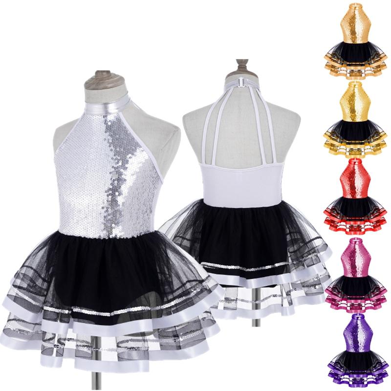 ZDHoor Kinderen Meisjes Pailletten Halter Ballet Dans Tutu Jurk Gymnastiek Moderne Latin Jazz Dansen Kostuum 7-8 Years paars