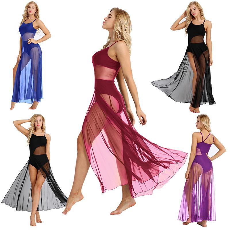 RUNQHUI Lyrische Dans Vrouwen Ballet Hoog Laag Dans Jurk Leotard Volwassen Camisole Jurk S paars